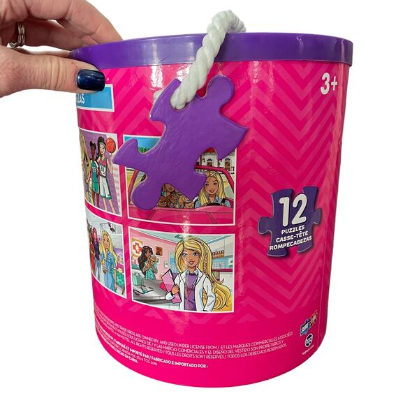 Barbie Doll Puzzle Pail Bucket 8 out of 12 Jigsaw Total/ 2 of 8 Missing Pieces - Picture 2 of 13